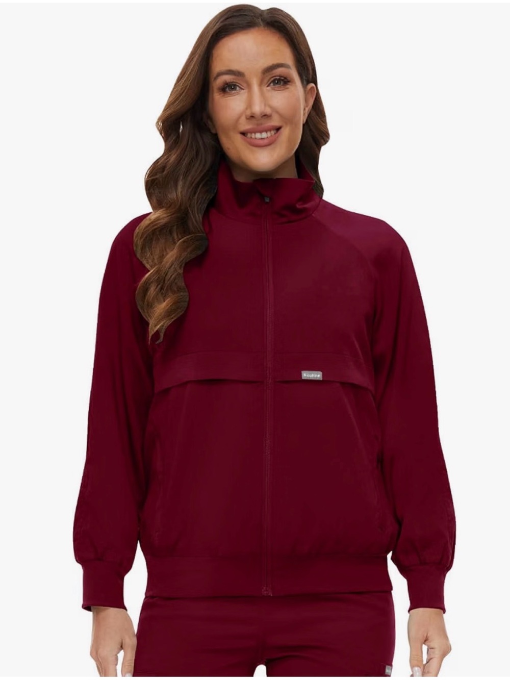 Women's Burgundy Zip-Up Scrub Jacket